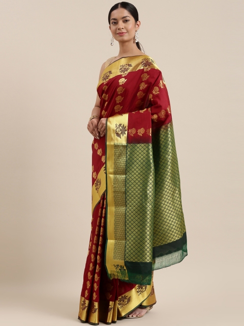 

The Chennai Silks Maroon & Gold-Toned Ethnic Motifs Zari Art Silk Saree