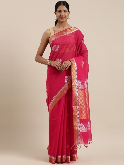 

The Chennai Silks Classicate Pink Ethnic Motifs Zari Silk Cotton Maheshwari Saree