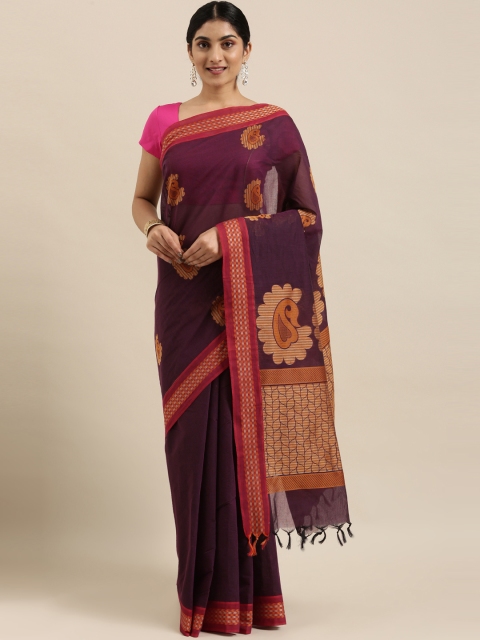 

The Chennai Silks Burgundy Paisley Silk Cotton Maheshwari Saree