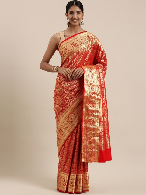 

The Chennai Silks Red & Gold-Toned Ethnic Motifs Zari Art Silk Saree