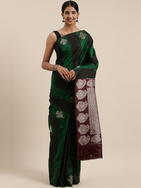 

The Chennai Silks Green & Black Ethnic Motifs Pure Silk Kanjeevaram Saree