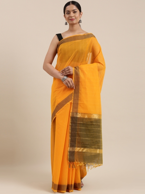 

The Chennai Silks Classicate Mustard Yellow Checked Silk Cotton Maheshwari Saree