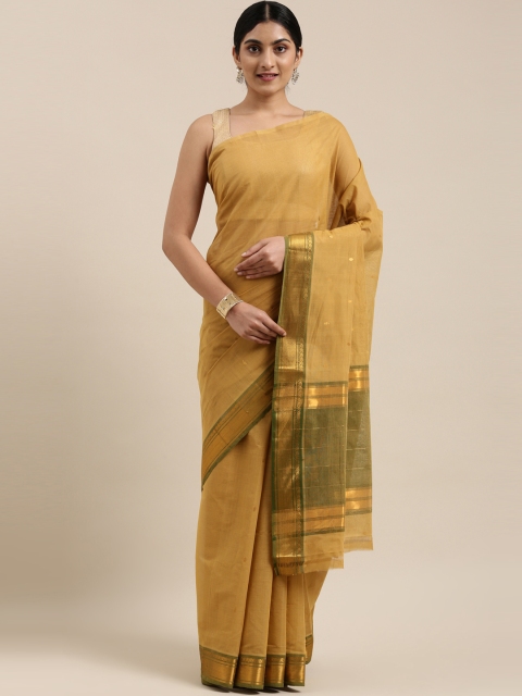 

The Chennai Silks Classicate Khaki & Gold-Toned Zari Pure Cotton Venkatgiri Saree