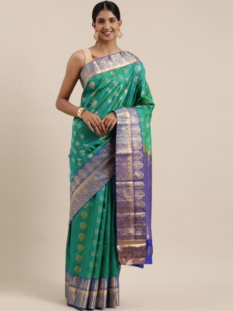 

The Chennai Silks Green & Gold-Toned Paisley Zari Pure Silk Kanjeevaram Saree