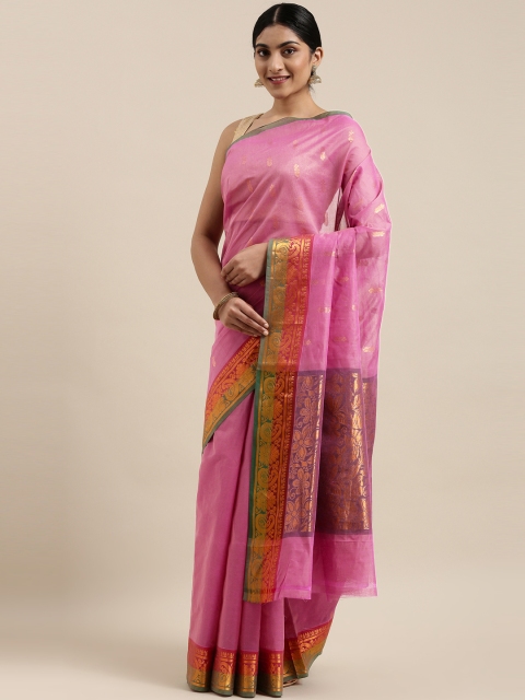 

The Chennai Silks Classicate Pink & Golden Woven Design Zari Pure Cotton Venkatgiri Saree