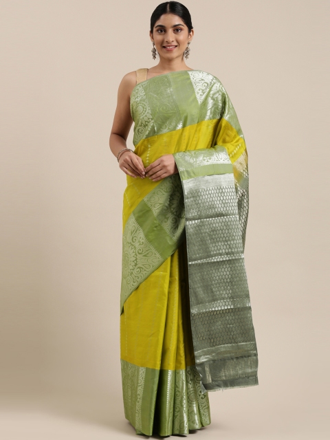 

The Chennai Silks Green Floral Zari Pure Silk Kanjeevaram Saree