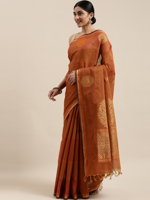 

The Chennai Silks Rust Brown Ethnic Motifs Silk Cotton Maheshwari Saree