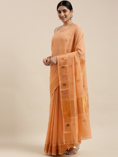 

The Chennai Silks Classicate Orange & Gold-Toned Zari Pure Cotton Venkatgiri Saree