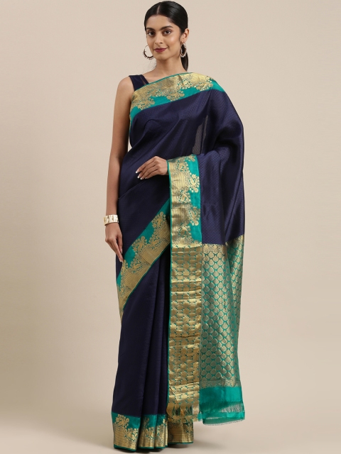 

The Chennai Silks Navy Blue Pure Silk Kanjeevaram Saree