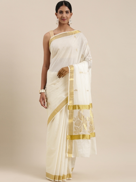 

The Chennai Silks Classicate Off White & Gold-Toned Zari Pure Cotton Kasavu Saree