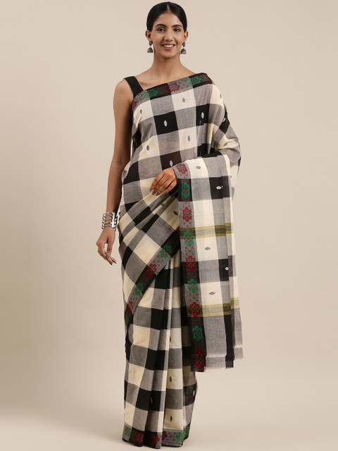 

The Chennai Silks Classicate Off White & Black Checked Pure Cotton Chettinad Saree