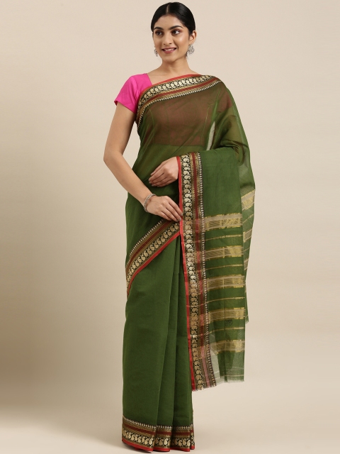 

The Chennai Silks Classicate Olive Green Banahatti Pure Cotton Saree