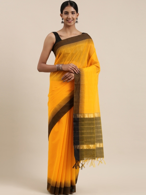 

The Chennai Silks Classicate Yellow Checked Silk Cotton Maheshwari Saree