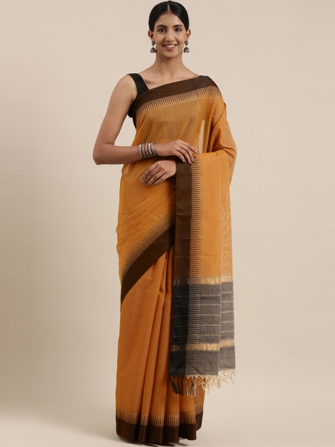 

The Chennai Silks Camel Brown Checked Zari Silk Cotton Maheshwari Saree