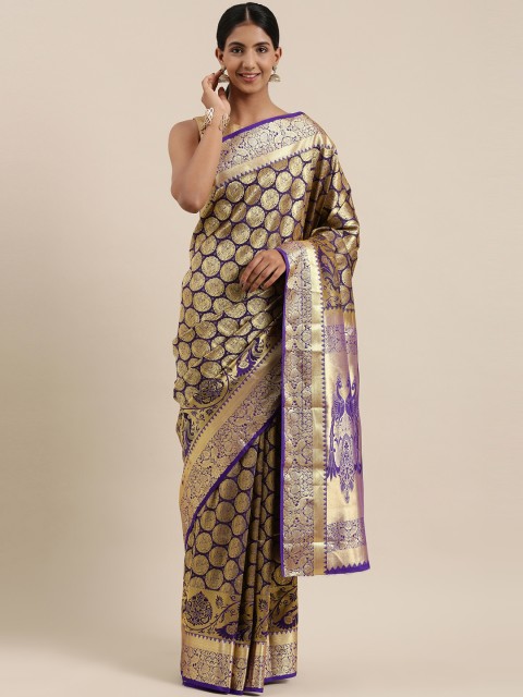 

The Chennai Silks Classicate Blue & Gold-Toned Ethnic Motifs Zari Art Silk Saree