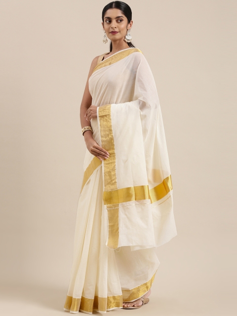 

The Chennai Silks Classicate Off White Pure Cotton Kasavu Saree