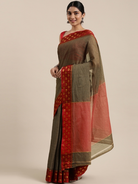 

The Chennai Silks Classicate Grey & Black Striped Pure Cotton Saree