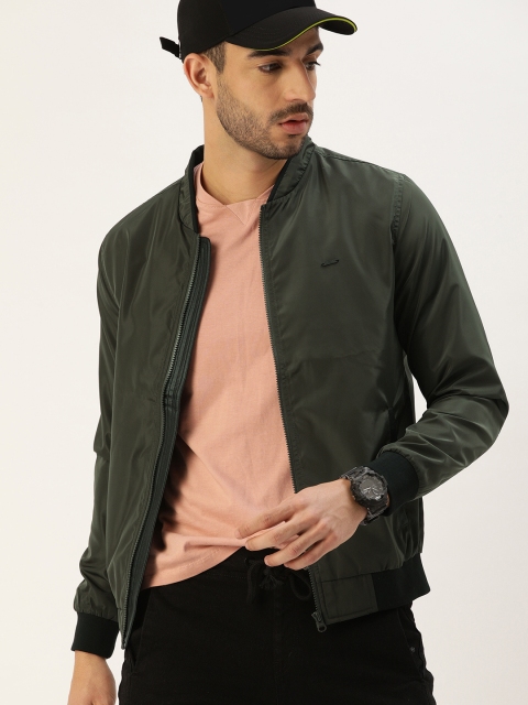 

PETER ENGLAND UNIVERSITY Men Olive Green Solid Bomber Jacket