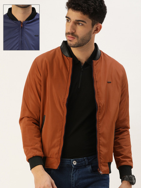 

PETER ENGLAND UNIVERSITY Men Rust Orange & Navy Blue Reversible Bomber Jacket