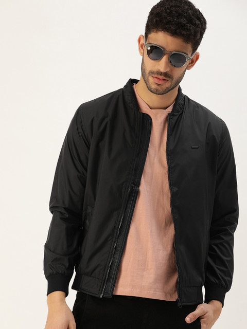 

PETER ENGLAND UNIVERSITY Men Black Solid Reversible Bomber Jacket