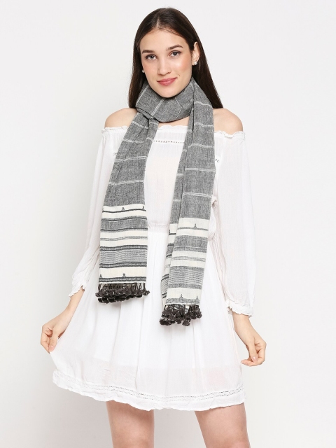 

Orbbaan Women Off White & Black Embroidered Scarf