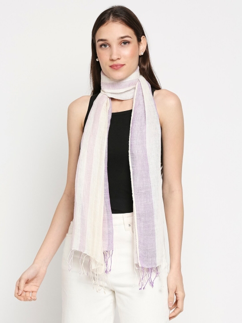 

Orbbaan Women Violet & Cream-Coloured Striped Scarf