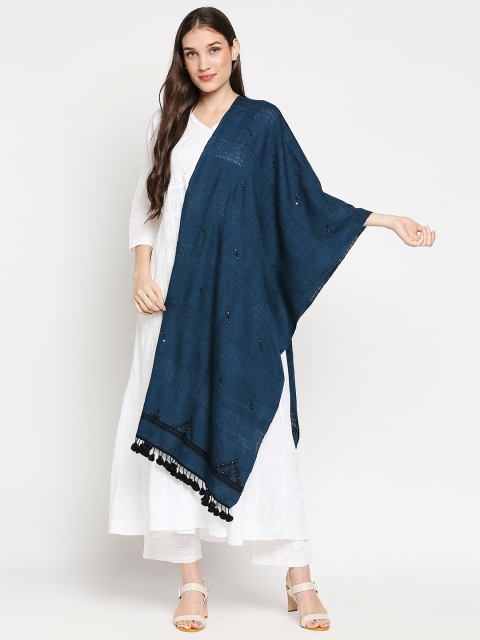 

Orbbaan Women Navy Blue & Black Embroidered Scarves