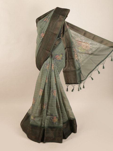 

Pothys Green & Pink Floral Pure Silk Dabu Saree