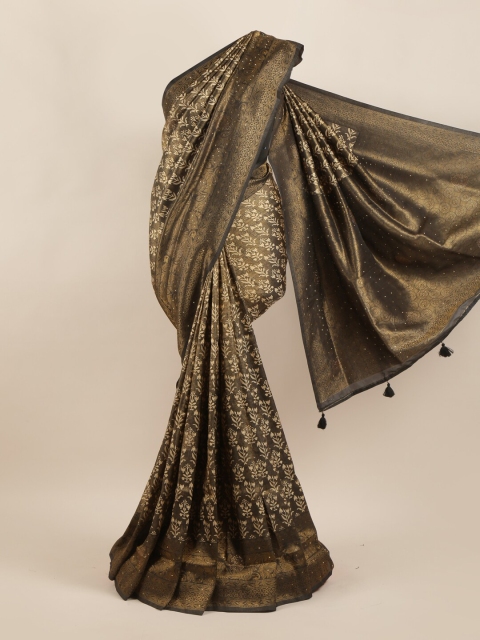 

Pothys Black & Gold Ethnic Motifs Beads and Stones Embellished Art Silk Saree