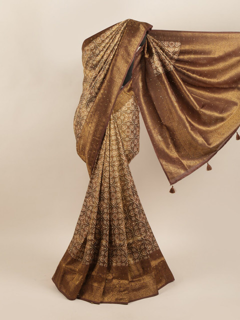 

Pothys Brown & Cream-Coloured Ethnic Motifs Zari Art Silk Saree