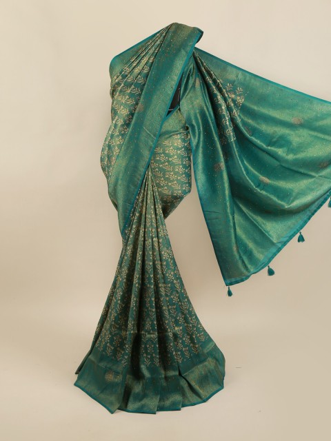 

Pothys Green & Gold-Toned Embellished Art Silk Saree