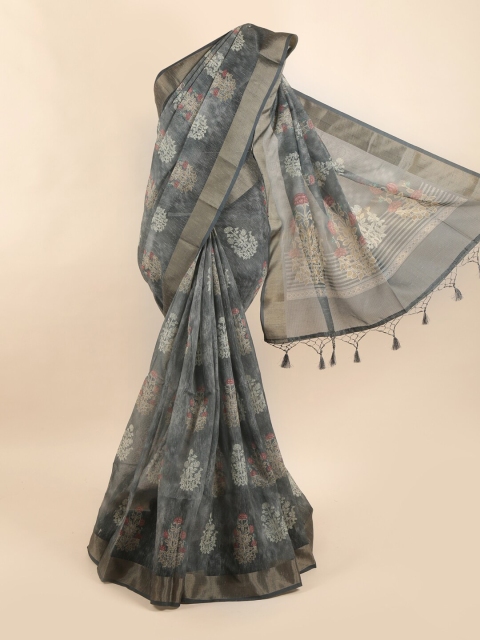

Pothys Grey & White Ethnic Motifs Pure Silk Dabu Saree