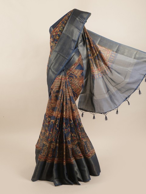 

Pothys Blue & Brown Ethnic Motifs Zari Pure Silk Saree