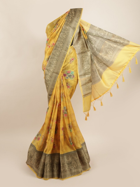 

Pothys Yellow & Grey Floral Pure Silk Saree