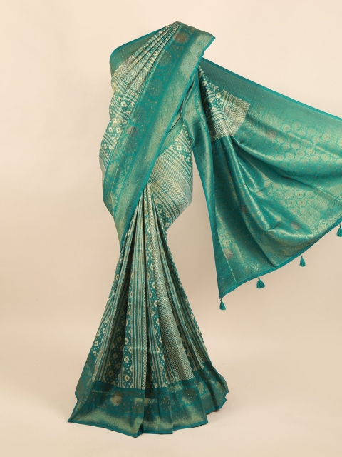 

Pothys Green & Beige Geometric Printed Zari Art Banaras Silk Saree