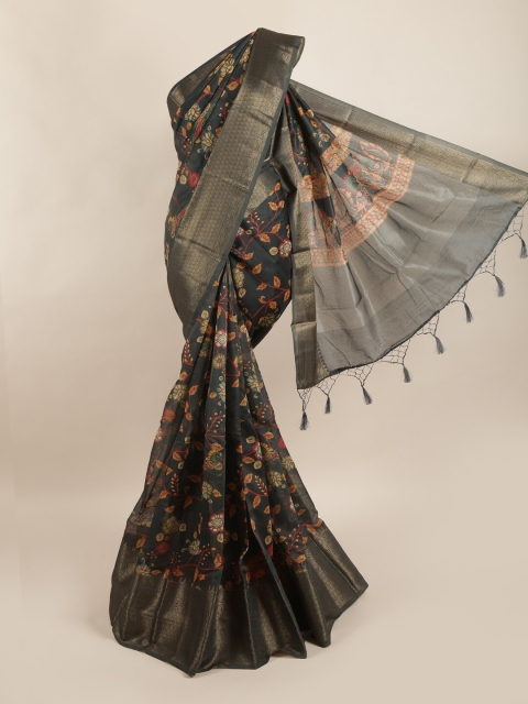

Pothys Black & Gold-Toned Floral Zari Pure Silk Saree