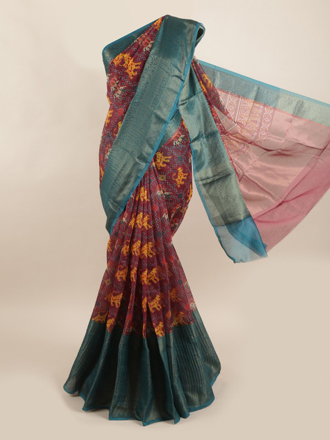 

Pothys Maroon & Yellow Ethnic Motifs Zari Pure Silk Saree