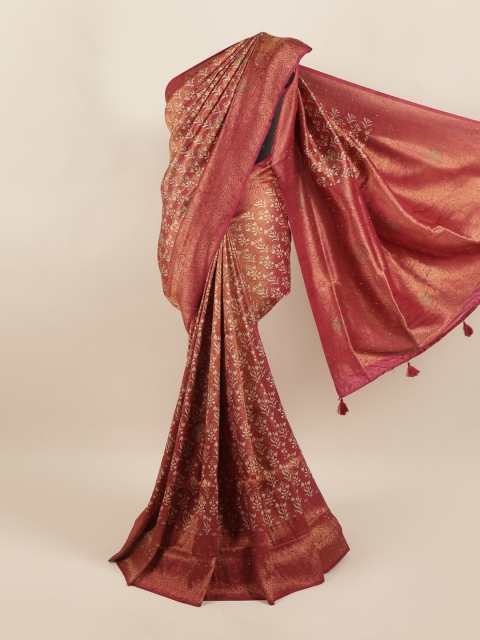 

Pothys Magenta Pink & Gold-Toned Floral Zari Art Silk Saree