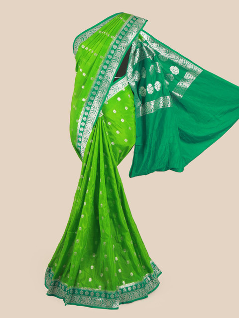 

Pothys Green & Silver-Toned Woven Design Zari Pure Georgette Saree