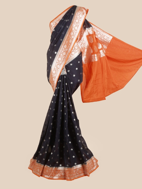 

Pothys Navy Blue & Orange Ethnic Motifs Zari Woven Design Saree