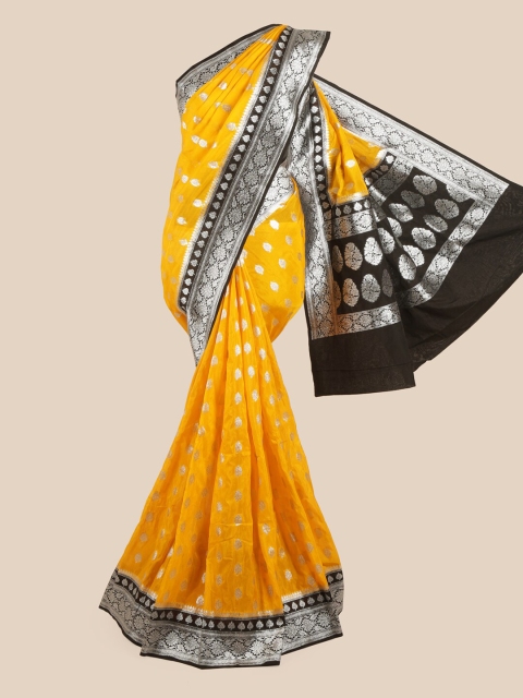 

Pothys Yellow & Black Ethnic Motifs Zari Pure Georgette Saree