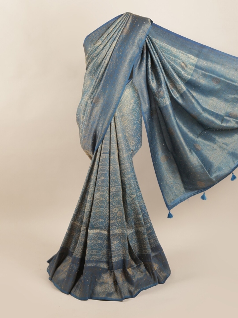 

Pothys Blue & Gold-Toned Ethnic Motifs Zari Art Silk Saree