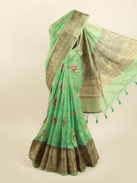 

Pothys Green & Olive Green Floral Pure Silk Saree
