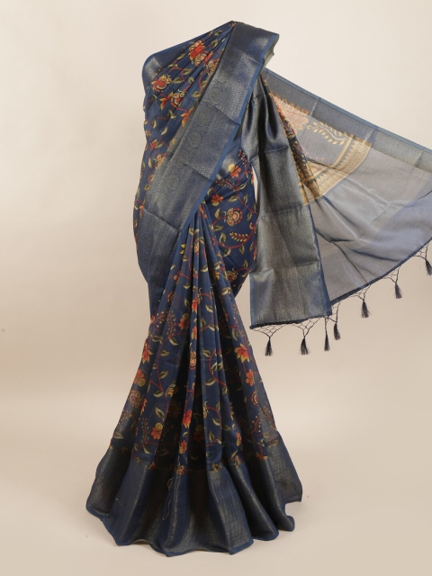 

Pothys Blue & Red Floral Printed Pure Silk Saree