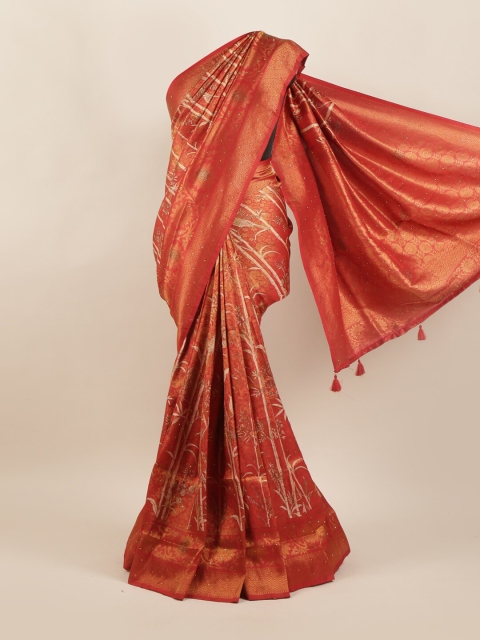 

Pothys Red & Gold-Toned Printed Art Silk Saree