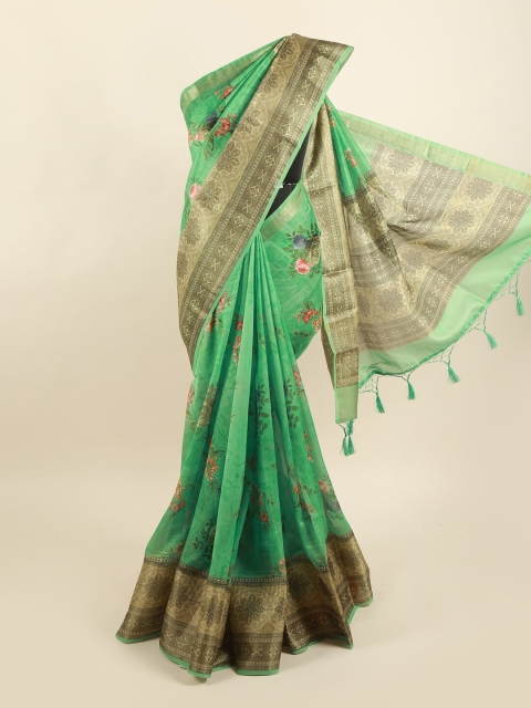 

Pothys Green & Pink Floral Printed Zari Pure Silk Saree