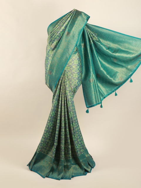 

Pothys Green & Gold-Toned Beads and Stones Art Silk Saree