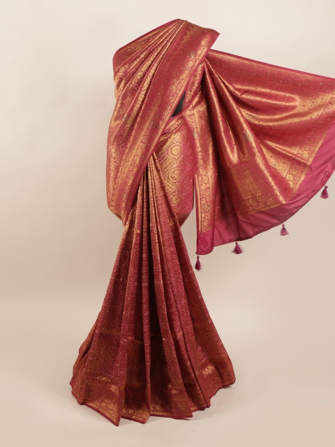 

Pothys Pink & Gold-Toned Ethnic Motifs Zari Art Silk Saree