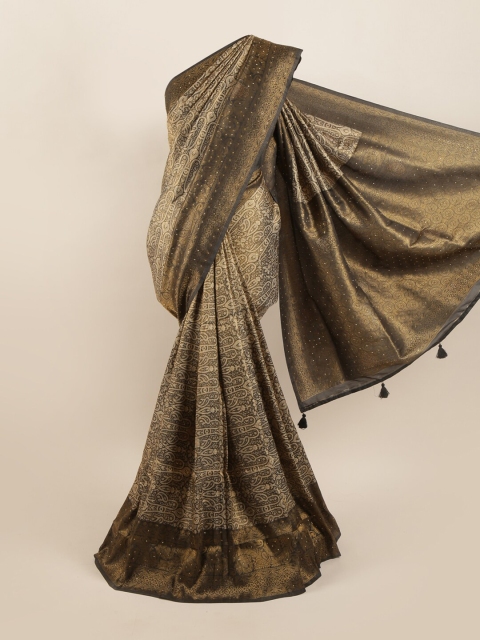 

Pothys Black & Gold-Coloured Ethnic Motifs Printed Zari Art Banaras Silk Saree