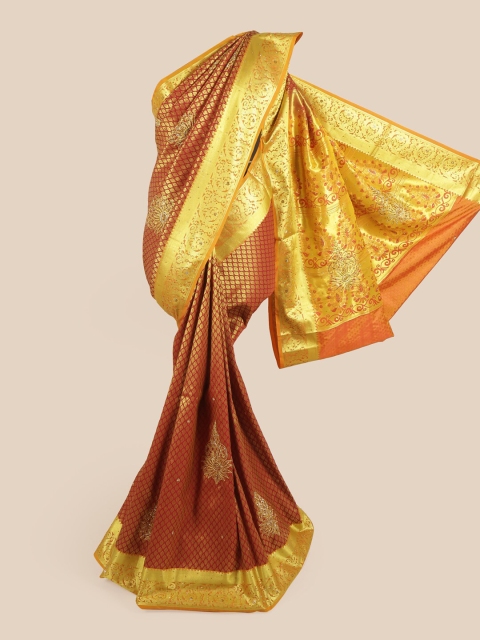 

Pothys Maroon & Mustard Ethnic Zari Woven Design Pure Silk Saree